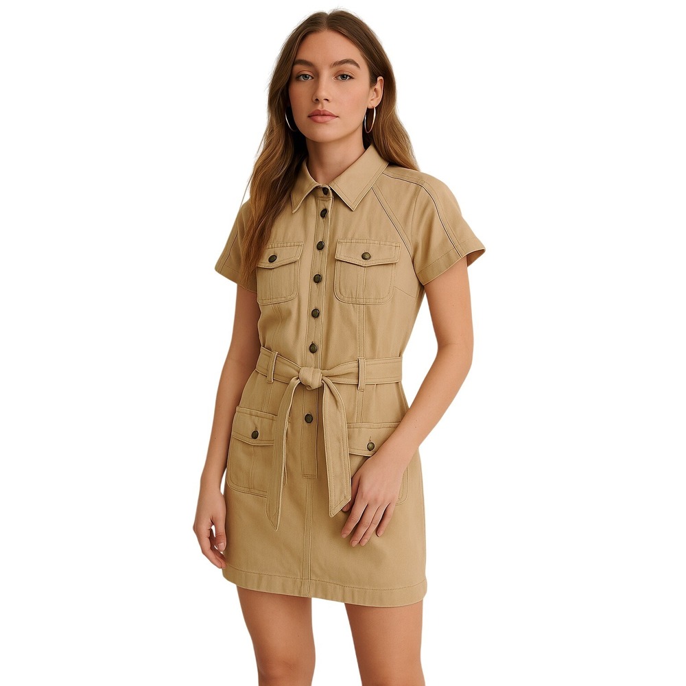 DIANE VON FURSTENBERG Safari Shirt Dress Khaki Belted Utility Pockets Size 12